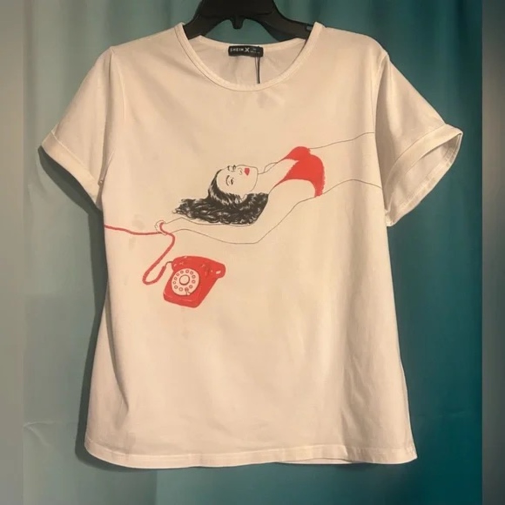White Graphic Tee with Red Accents